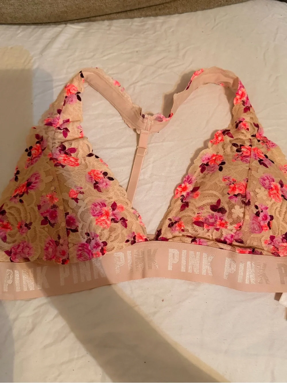 PINK Victoria's Secret Floral Lace Bralette in Blush Pink XLARGE